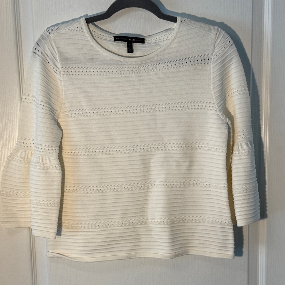 White House Black Market Cream Textured Blouse Flounce Sleeves Size S Unique